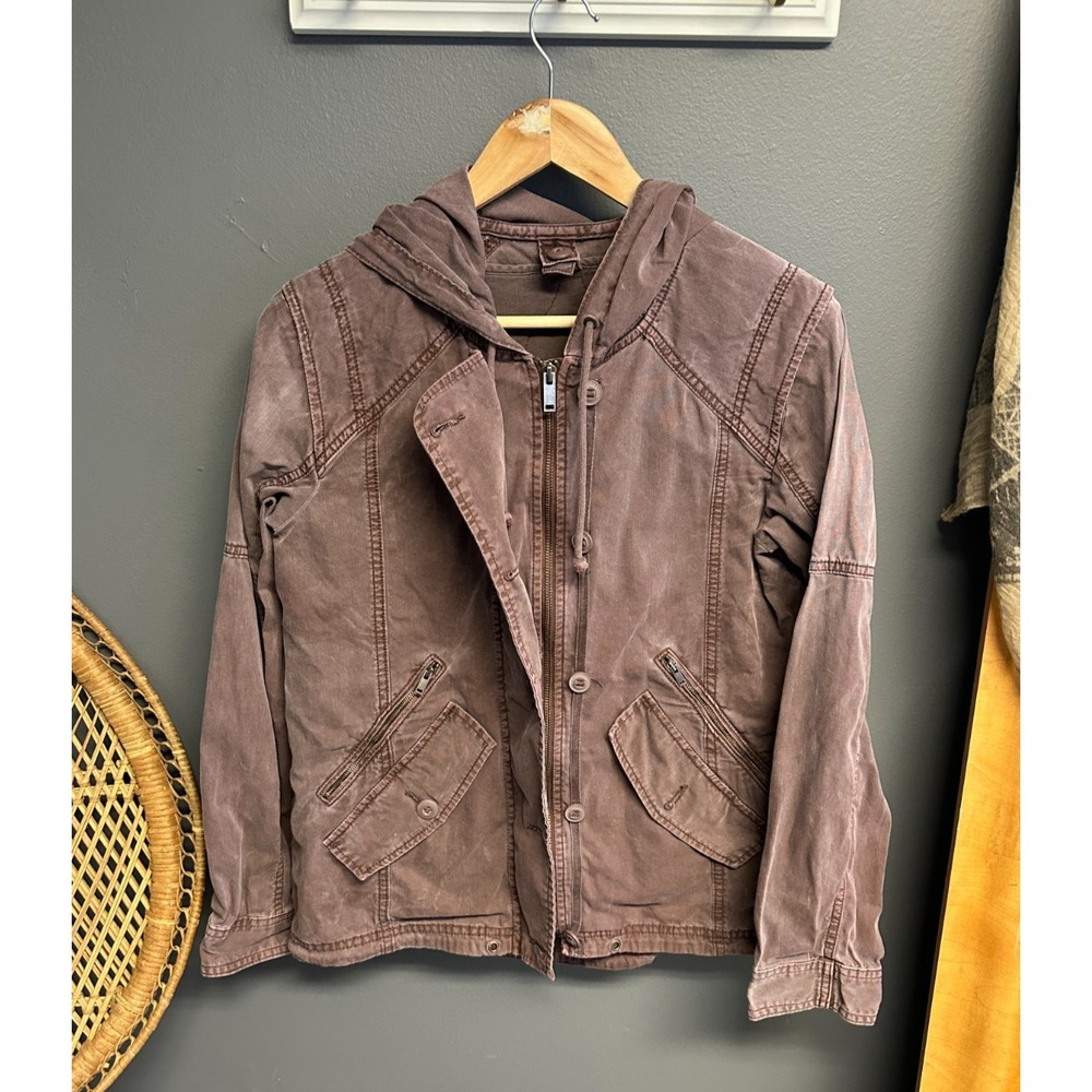 American Eagle Womens S Utility Jacket Burgundy Removable Quilted Vest‎ Hooded